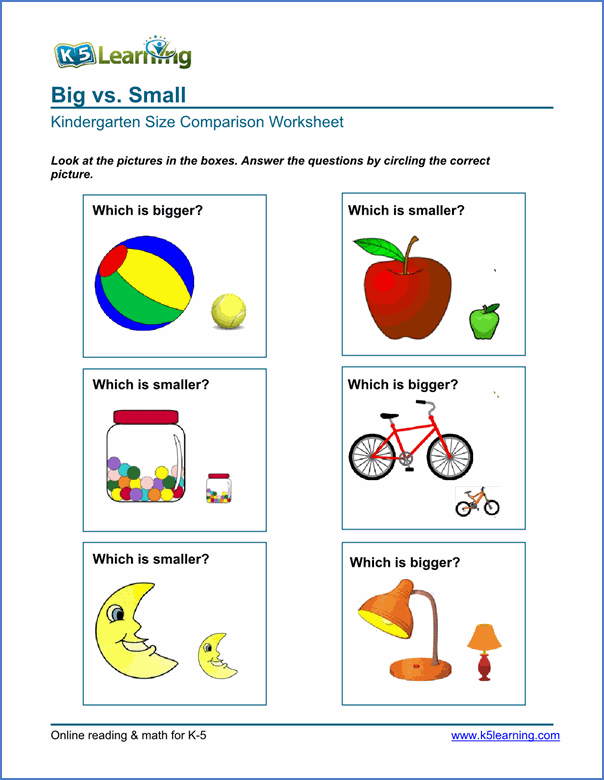 Free Preschool & Kindergarten Size Comparison Worksheets
