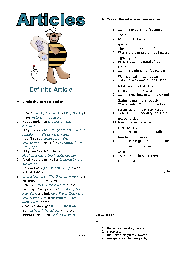 Free Worksheets On Articles