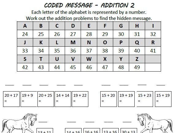 Fun Coded Message Addition Practice Worksheets By Vanthom