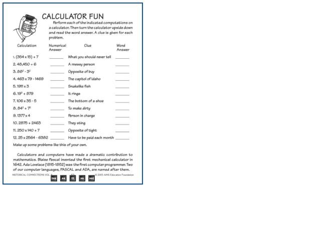 Fun Math Calculator Worksheets