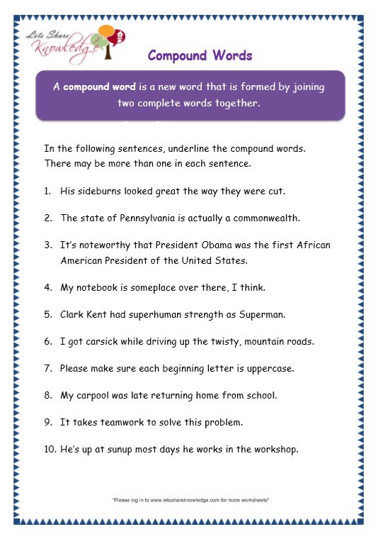 Grade 3 Grammar Topic 20  Compound Words Worksheets