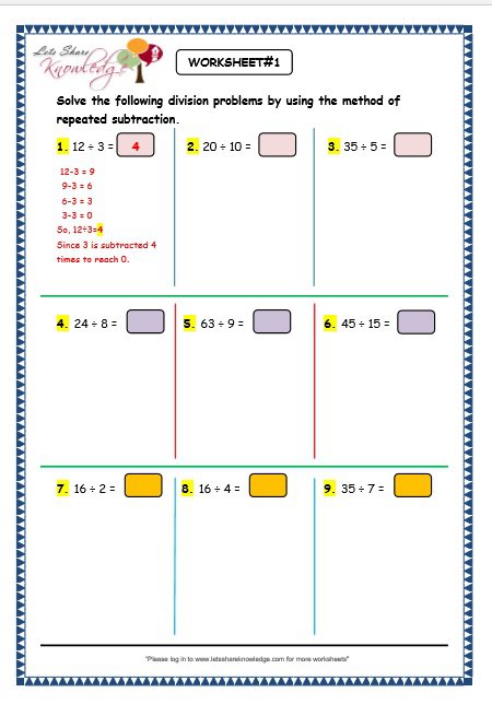 Grade 3 Maths Worksheets  Division (6 1 Division By Repeated