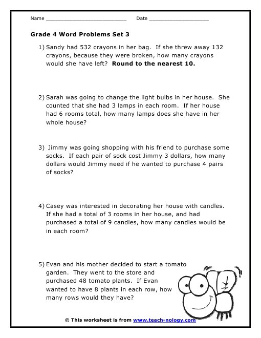 Grade 4 Math Word Problems Worksheets
