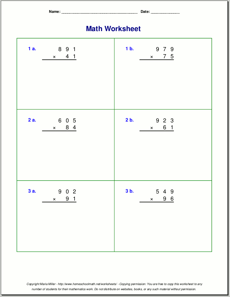 Grade 5 Multiplication Worksheets Grid Method Worksheet 3 Digit
