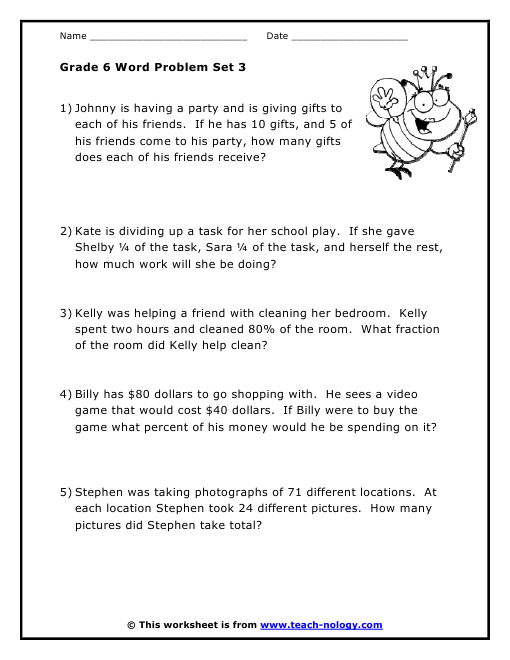 grade 6 math problem solving worksheets