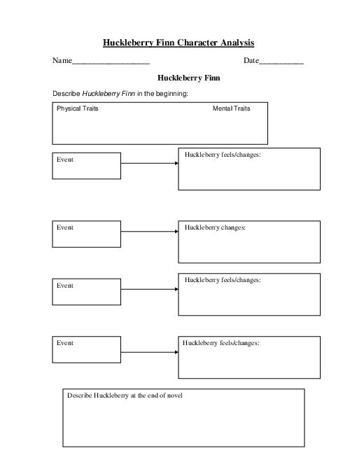 Huckleberry Finn Graphic Organizer For Character Analysis