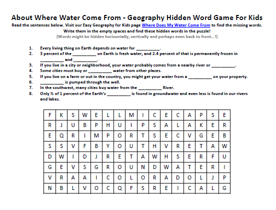 Image Of Where Water Come From Worksheet