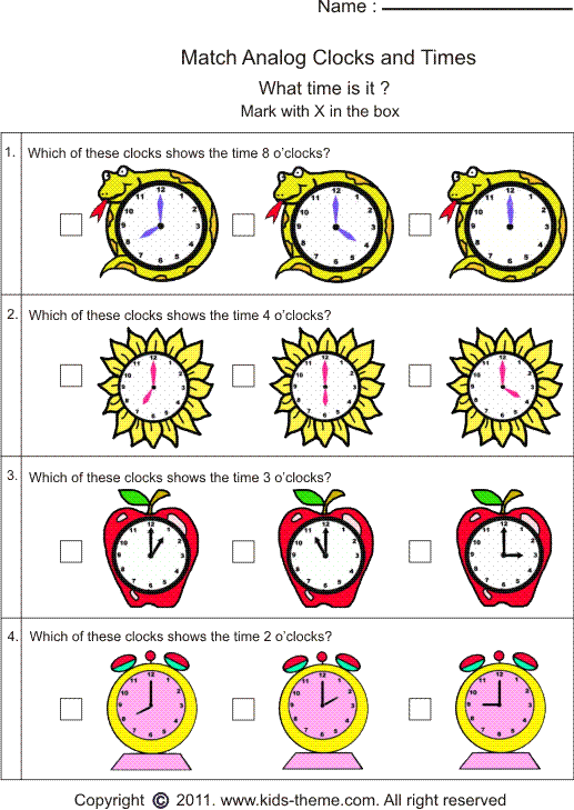 Kindergarten Time Clock Worksheets 78811