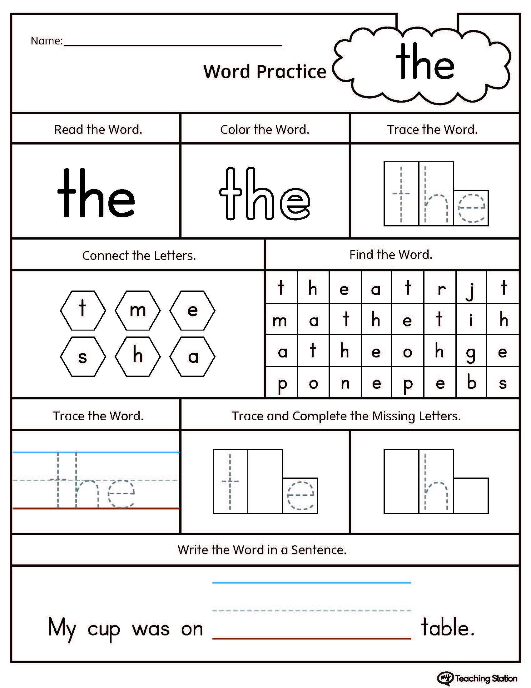 Kindergarten Worksheets Free Sight Words 324541