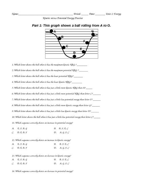 Kinetic And Potential Energy Worksheet Answers Teaching To Inspire
