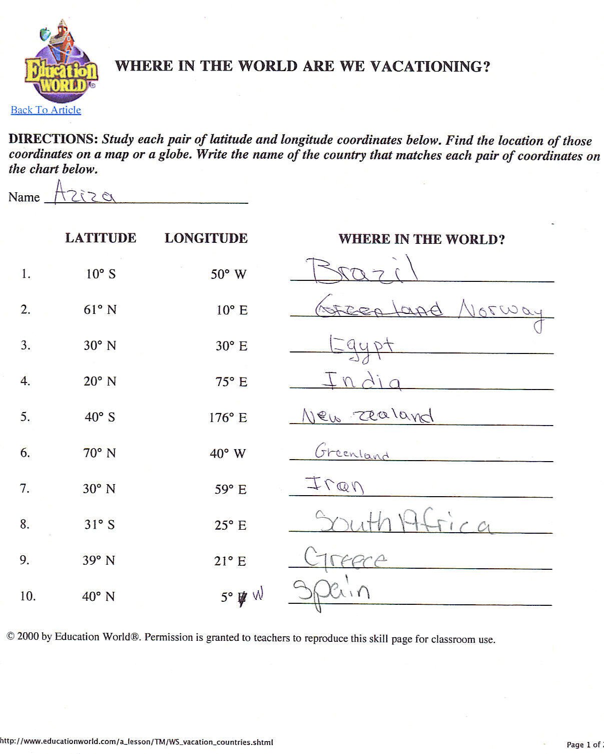 Latitude And Longitude Worksheet 6th Grade The Best Worksheets | Free ...