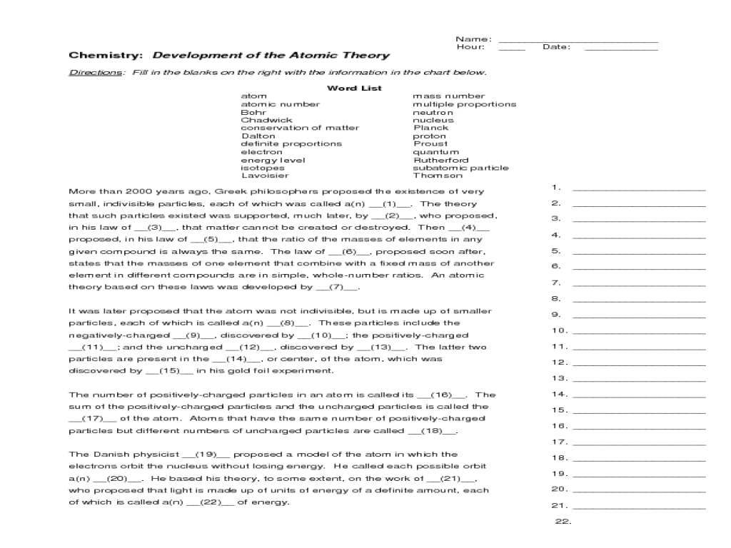 Likesoy Â» Worksheet On Development Of Atomic Theory Kidz | Free ...