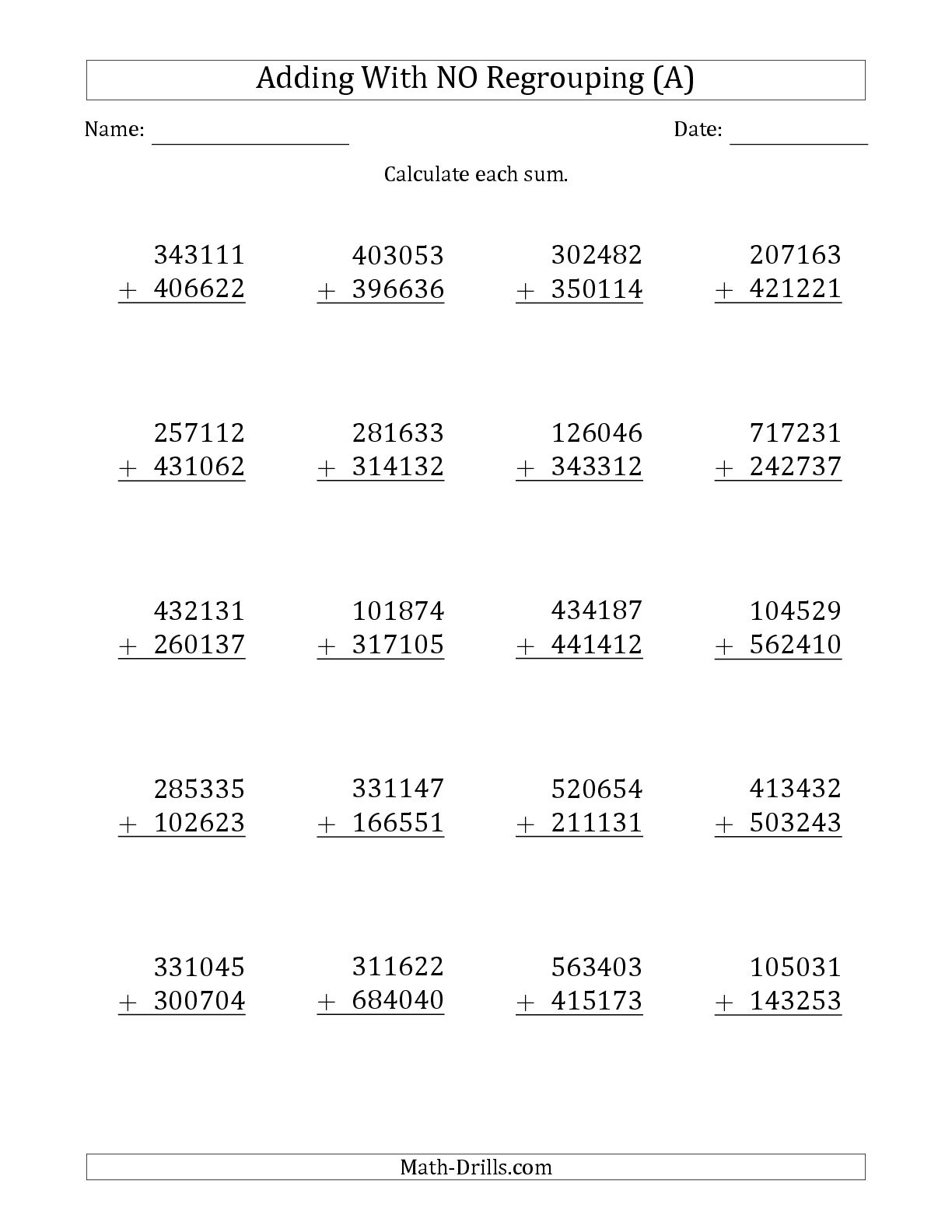 Long Addition Worksheet