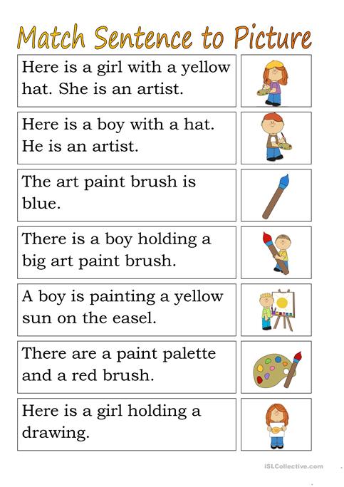 Match Sentence To Pictures  Artists Worksheet