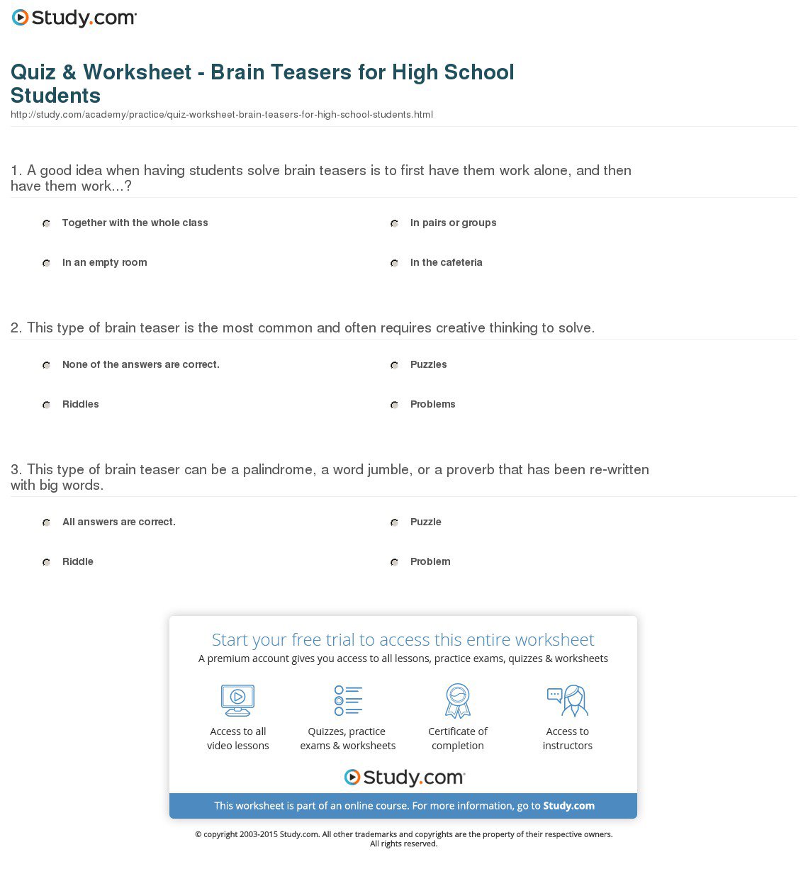 Math Brain Teaser Worksheets Middle School 30025
