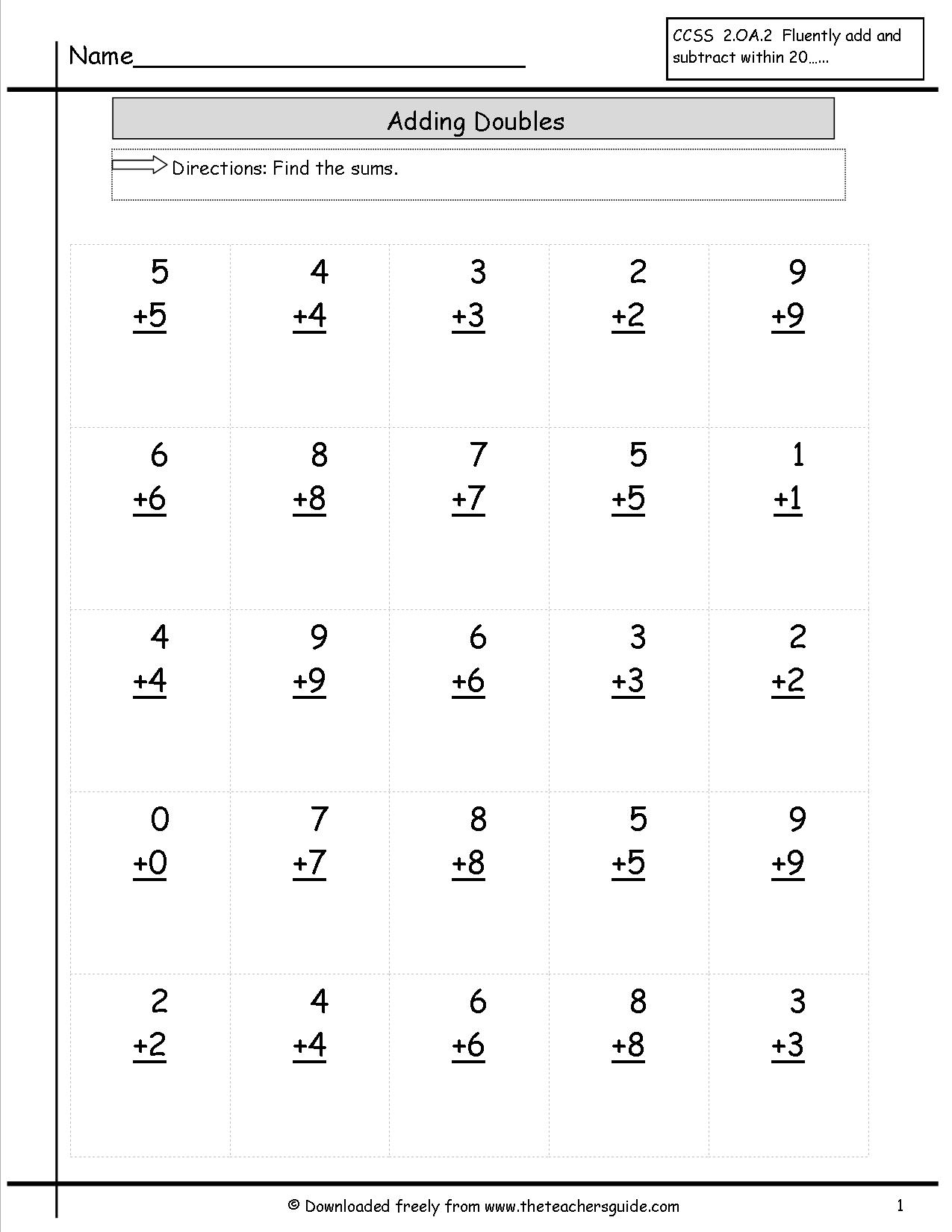 Math Doubles Worksheets 2nd Grade 194217