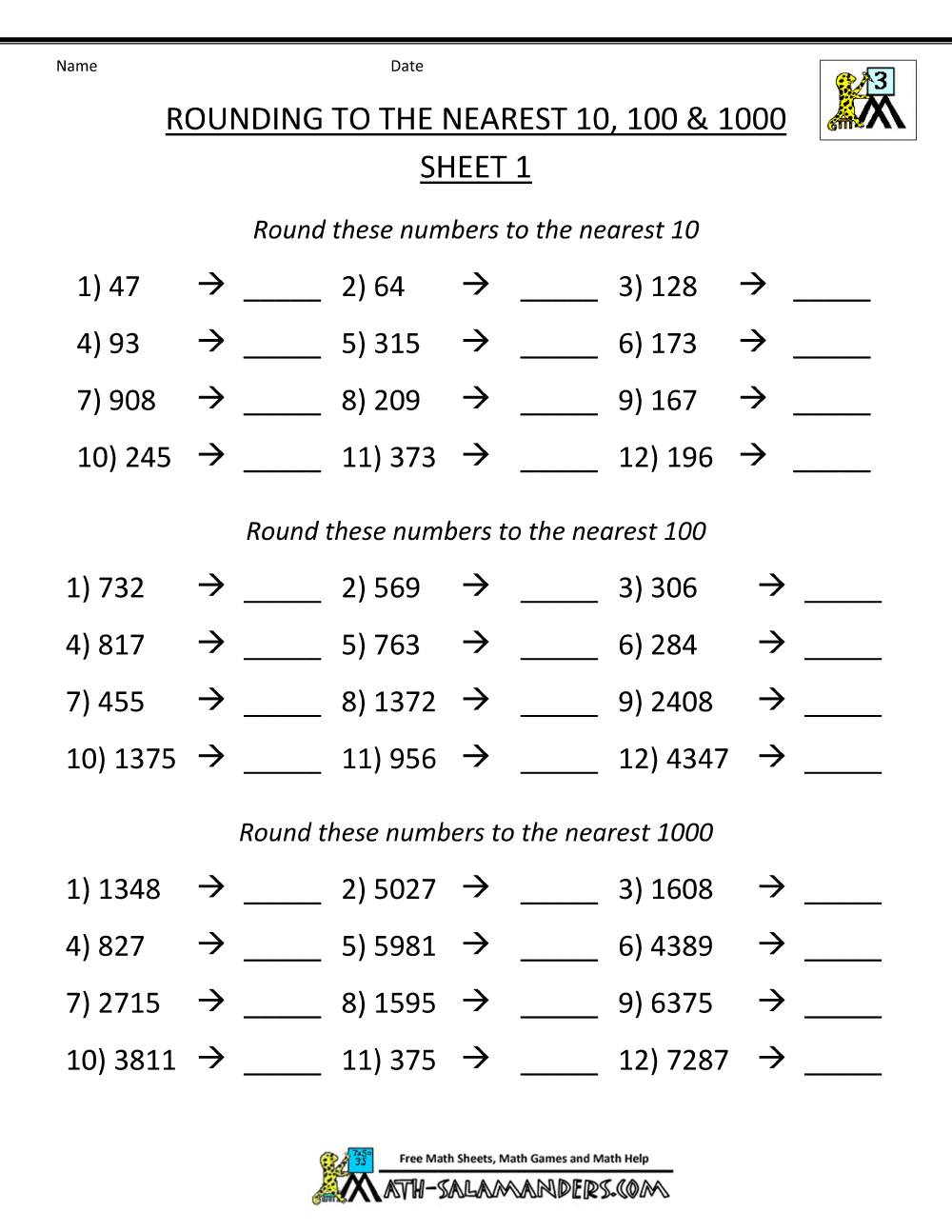 Math Rounding Worksheets For 3rd Grade 112502