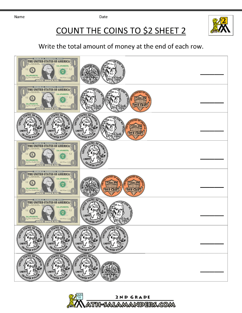 Math Worksheets 2nd Grade Counting Money 170759