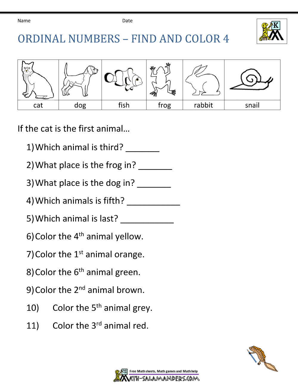 Math Worksheets For Grade 3 Ordinal Numbers 314436