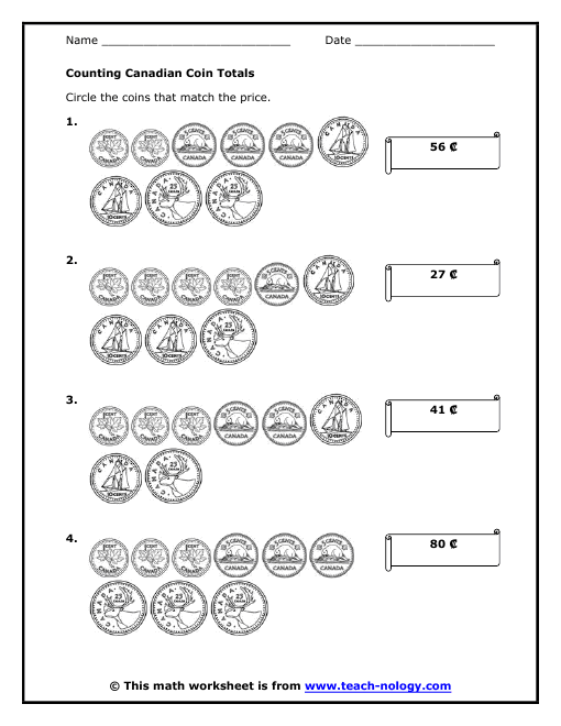 Math Worksheets Grade 3 Canadian Money | Free Worksheets Samples