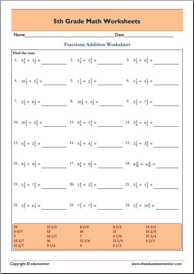 Math Worksheets To Print For 5th Grade 226282