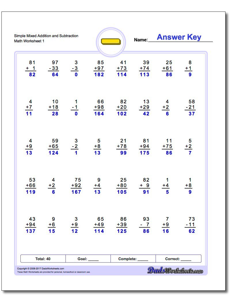 Mixed Addition And Subtraction Worksheets For Kindergarten Two