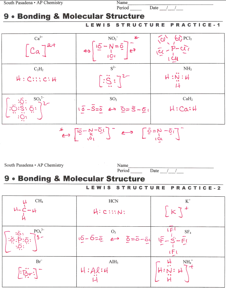 Molecular Structure Worksheet Answers