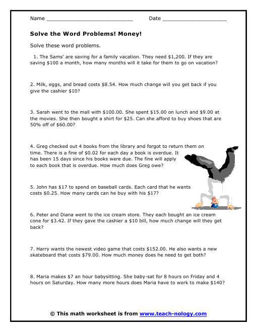 Money Problems Worksheets The Best Worksheets Image Collection
