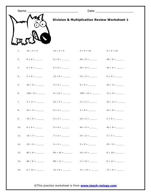 Multiplication And Division Worksheets Multiplication And Division
