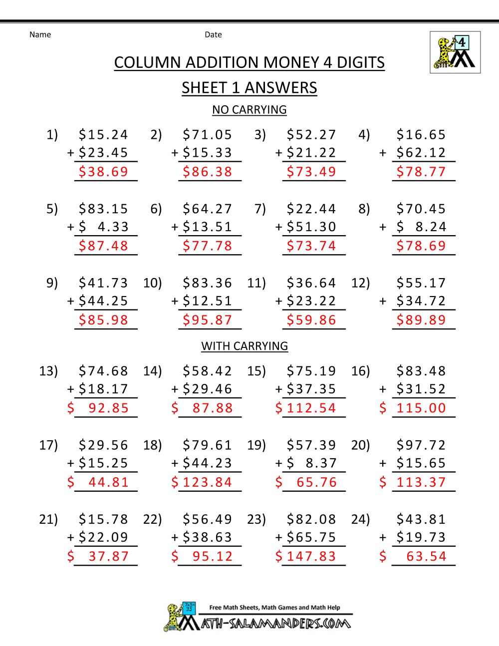Multiplication Sheets For 4th Grade Luxury Division Math Facts