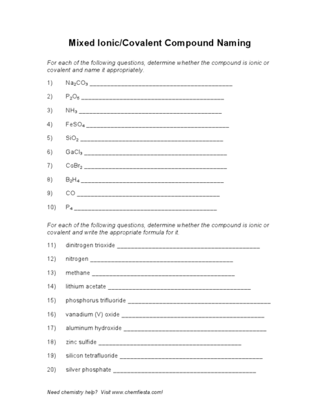 Naming Covalent Compounds Worksheet Naming Ionic And Covalent