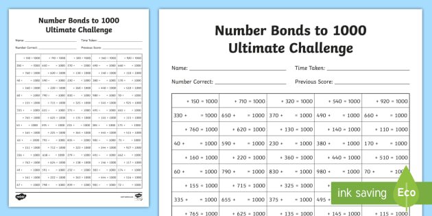 New   Lks2 Maths Number Bonds To 1000 Ultimate Activity Sheet