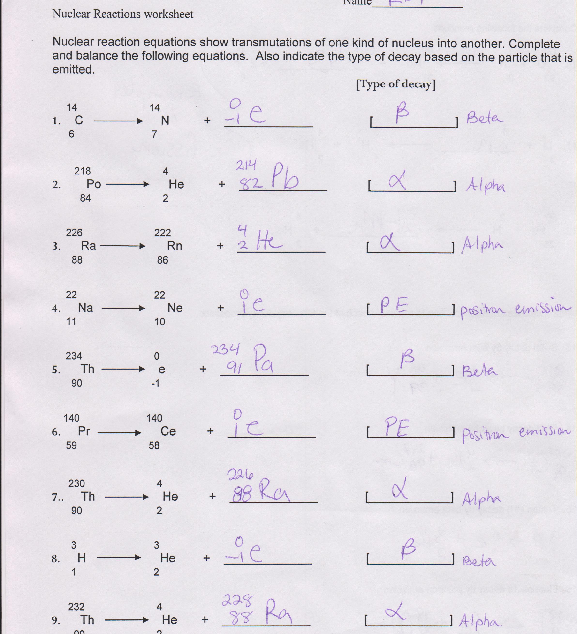 Nuclear Decay Series Worksheet The Best Worksheets Image