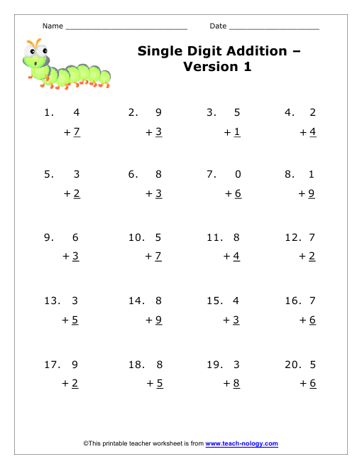 One Digit Addition