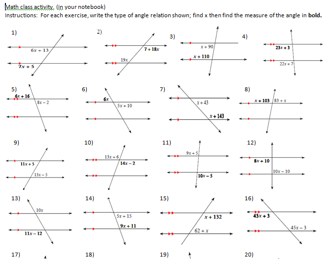 Parallel Lines And Transversals Worksheet Parallel Lines And