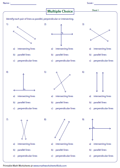 Parallel, Perpendicular And Intersecting Lines Worksheets