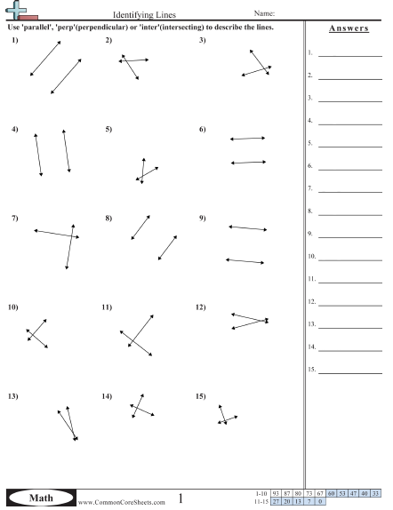 Perpendicular, Parallel, And Intersecting Lines Worksheets