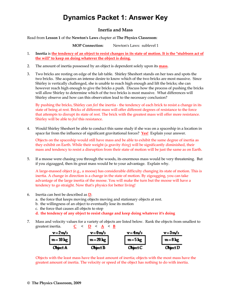 Physical Science Newton S Second Law Worksheet Answers