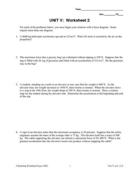 Physics Forces Worksheet