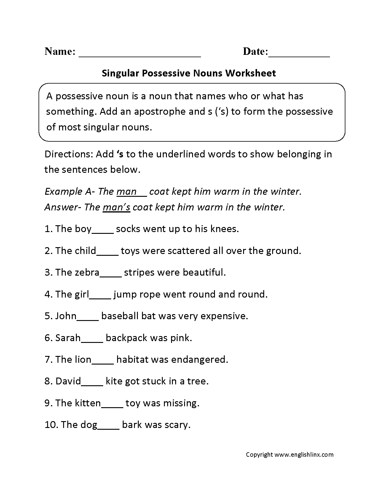 Possessive Noun Worksheets 4th Grade The Best Worksheets Image