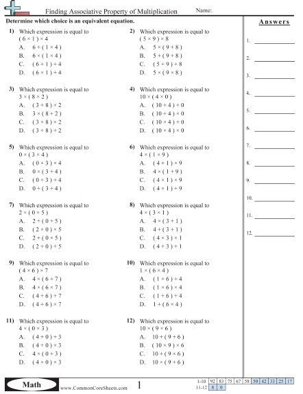 Properties Worksheets