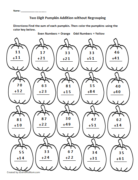 Pumpkin Worksheets Two Digit Addition Pumpkin Worksheets Ideas