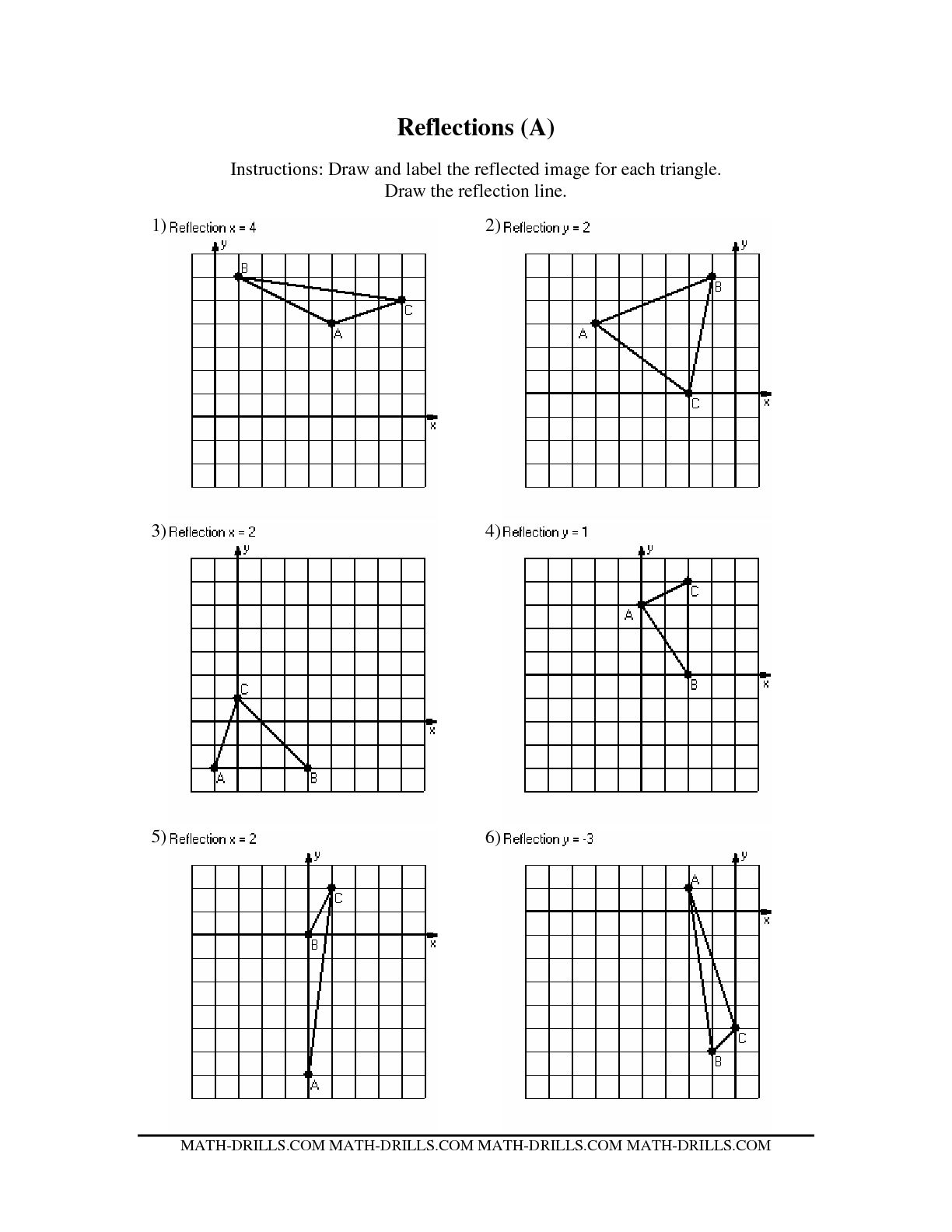 Reflections Math Worksheets