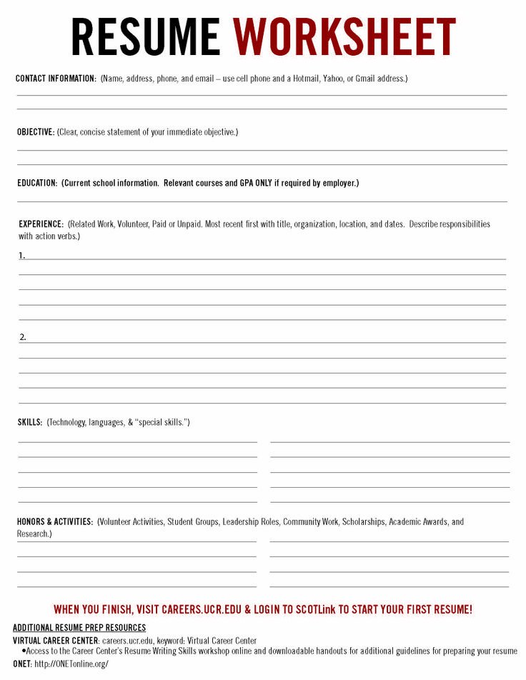 Resume Worksheet Template For High School Students Archives Ppyr