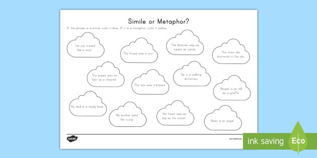 Simile Or Metaphor Worksheet   Activity Sheet