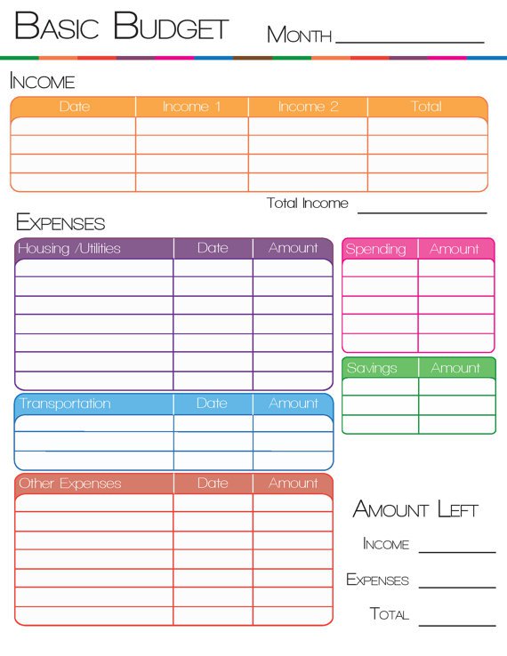 Simple Monthly Budget Forms