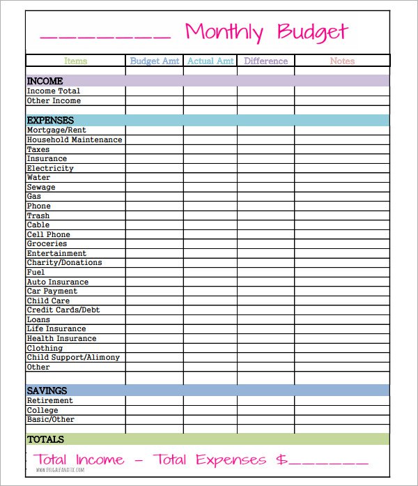 Simple Monthly Budget Planner