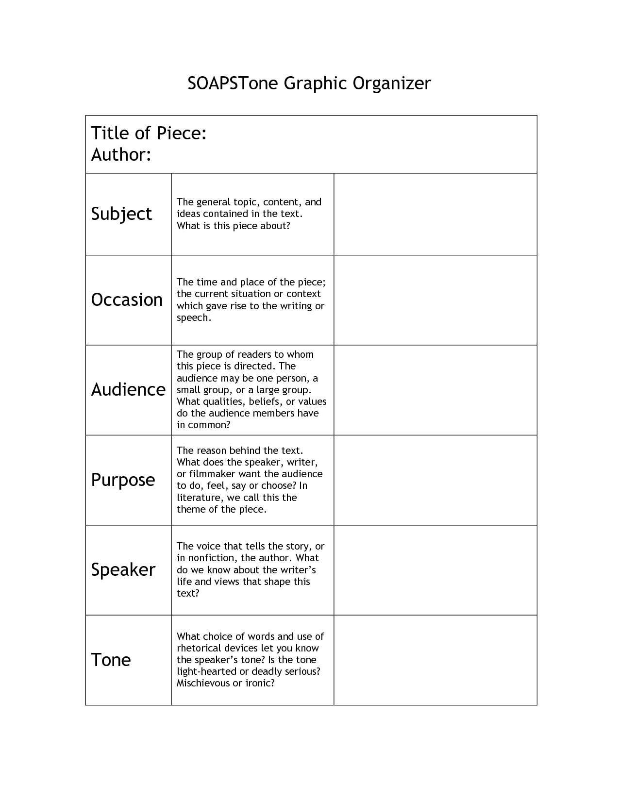 Soapstone Reading Strategy Worksheets