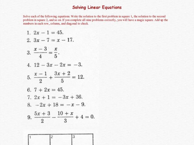 Solving Linear Equations Worksheet Solving Linear Equations | Free ...