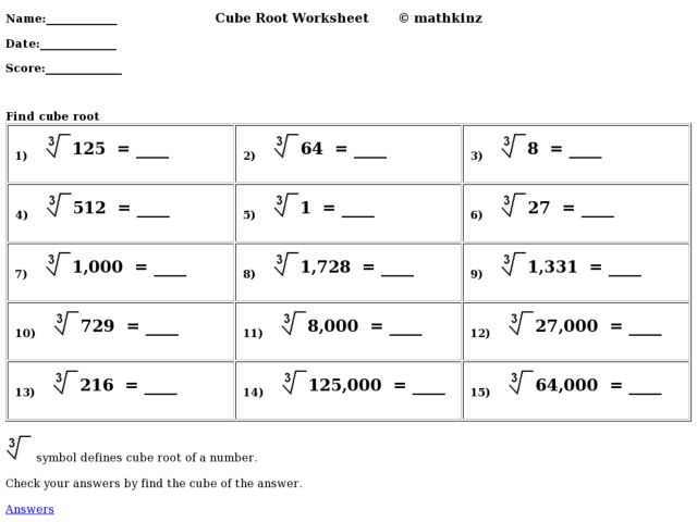 Square And Cube Root Worksheet The Best Worksheets Image